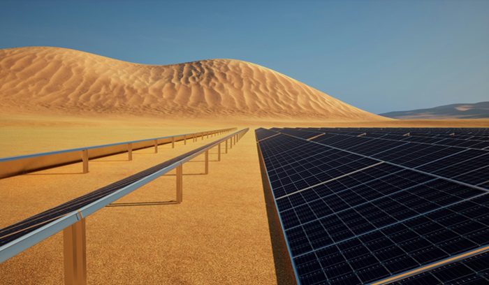 Solar farm in the desert, for article on Abu Dhabi largest solar plant