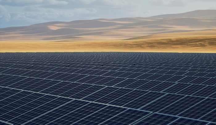 Rows of solar panels extending across a vast installation for an article about China's 1 terawatt solar milestone