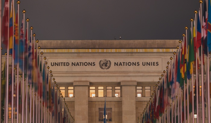 UN building and world flags
