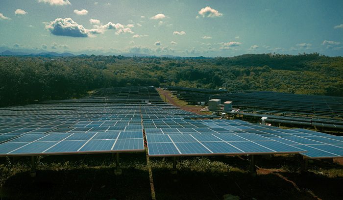 Wind turbines and solar panels generating electricity for an article about U.S. renewable energy share