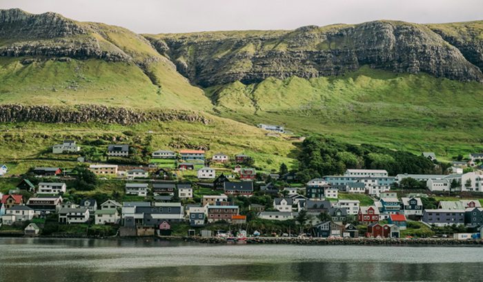 Aerial view of the Faroe Islands coastline for an article about Faroe Islands abortion rights