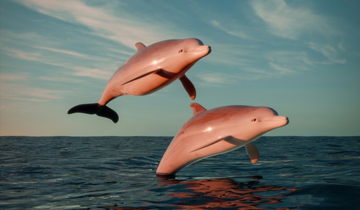 Two dolphins jumping, for article on cetacean captivity ban