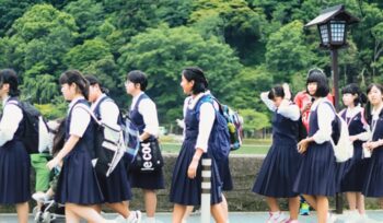 Japanese students walking, for article on LGBTQIA+ education